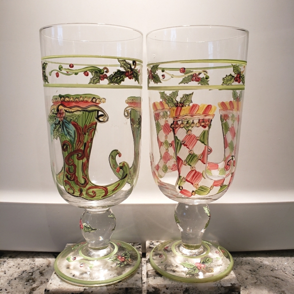 3/$39. Christmas glasses. Hand painted.